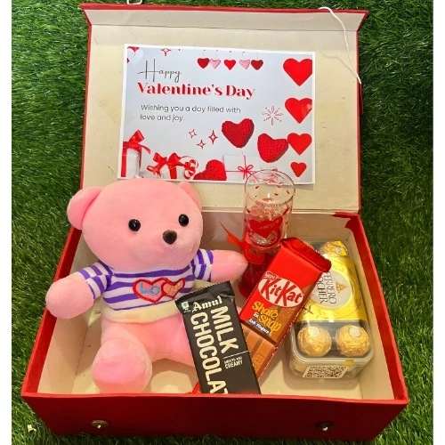 Endless Love Celebration Combo with Magical Love Meter, Soft Pink Teddy, Luxury Chocolates & Valentine Wish Card