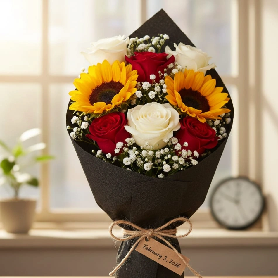Sunflower and Mixed Rose Bouquet