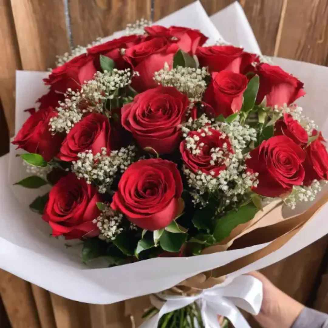 Red Roses with Baby’s Breath Bouquet